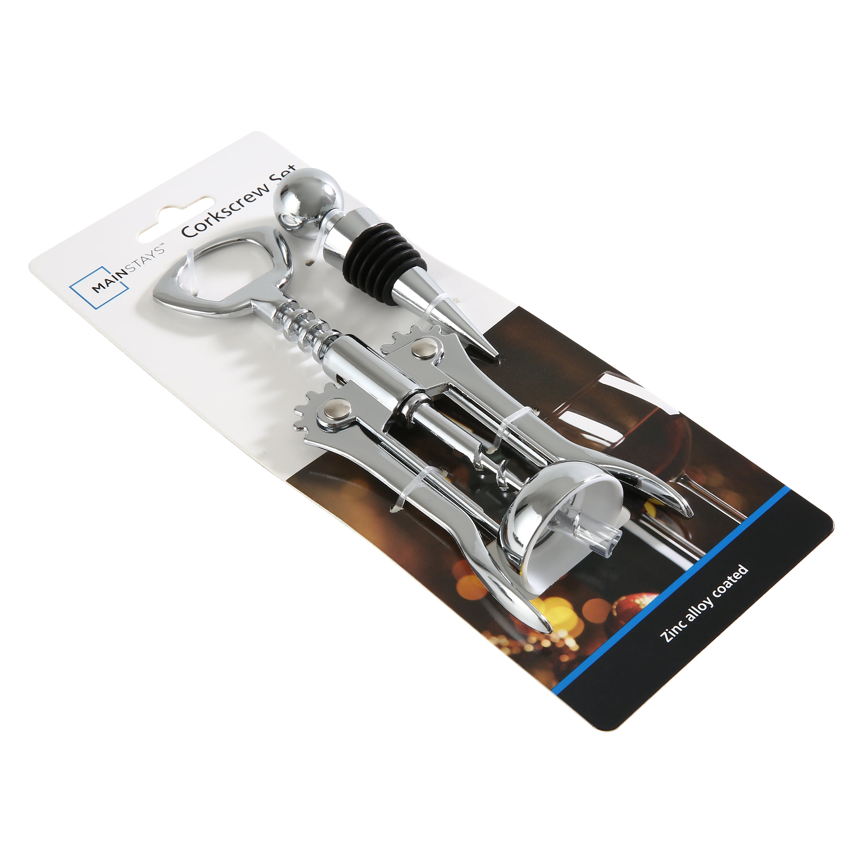 Mainstay Stainless Steel Wing Corkscrew Bottle Opener & Wine Stopper Set