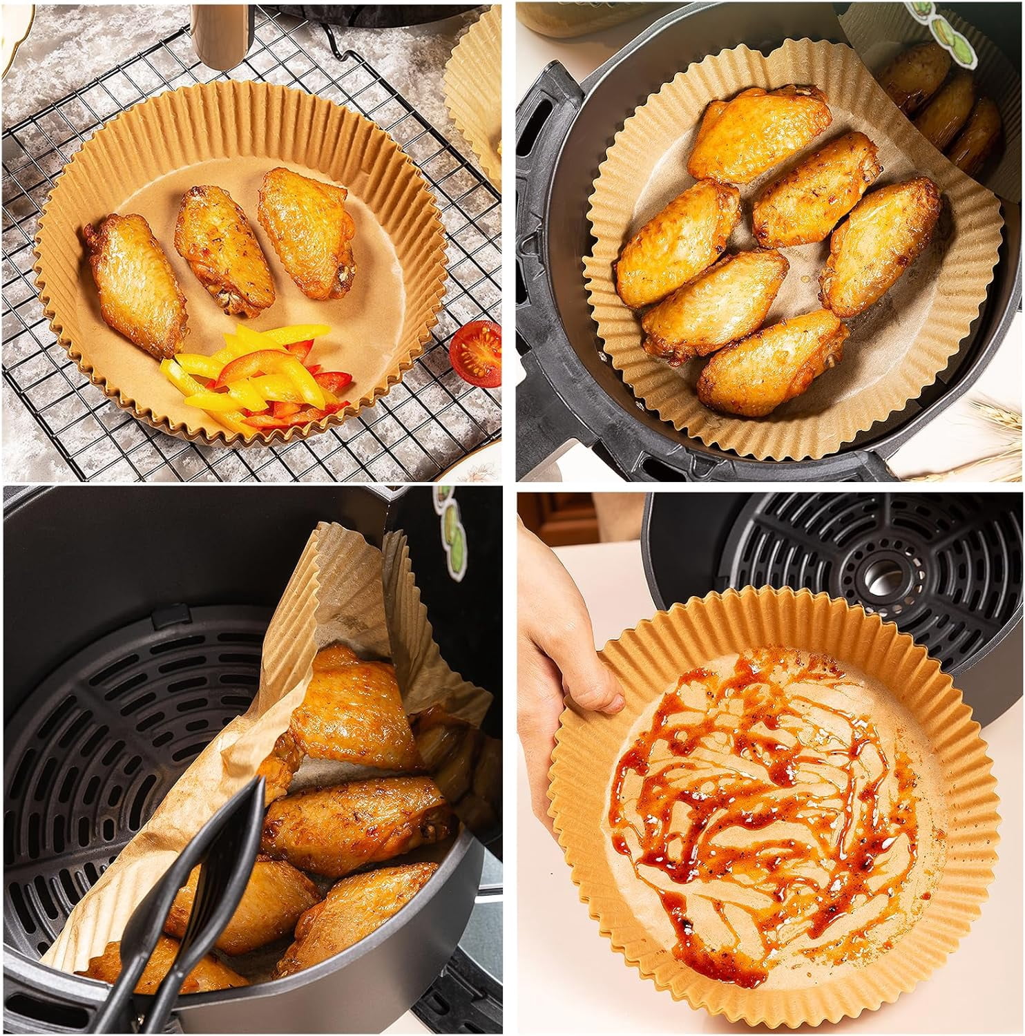 Manss Air Fryer Disposable Paper Liner, 8 inch Round Non-Stick Air Fryer Liners Parchment Paper for 5-8 QT Air Fryer Baking Roasting Microwave(200Pcs)