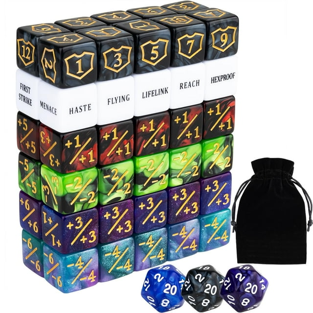 Juego de dados ORUNI Magic Counter 63 piezas con bolsa de terciopelo MTG TCG