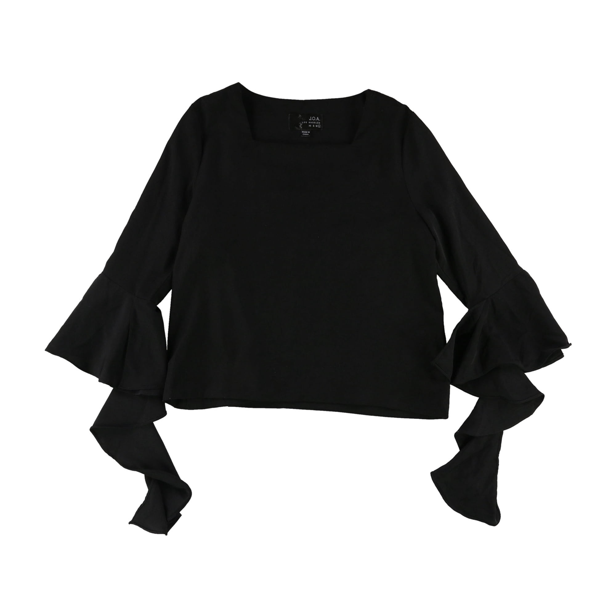 J.O.A. Blouse Paysanne à Volants pour Femmes Noire G