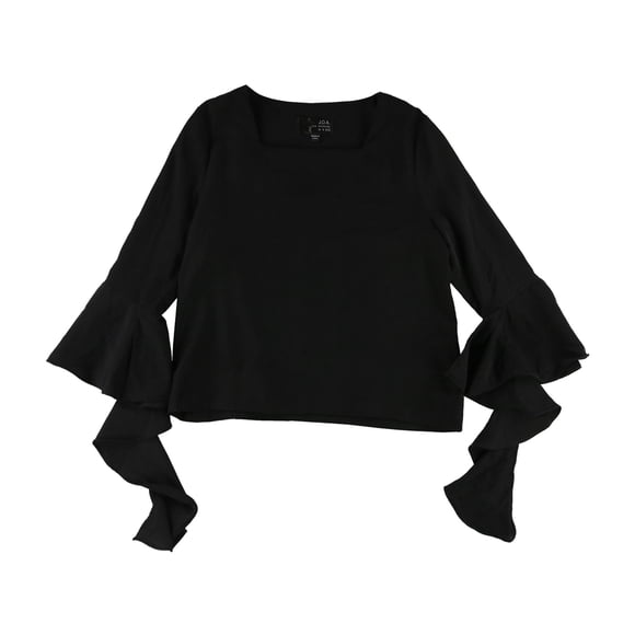 JOA Blusa campesina con volantes para mujer, negro, mediano