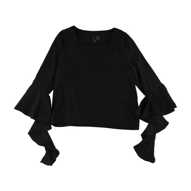 JOA Blusa campesina con volantes para mujer, negro, mediano