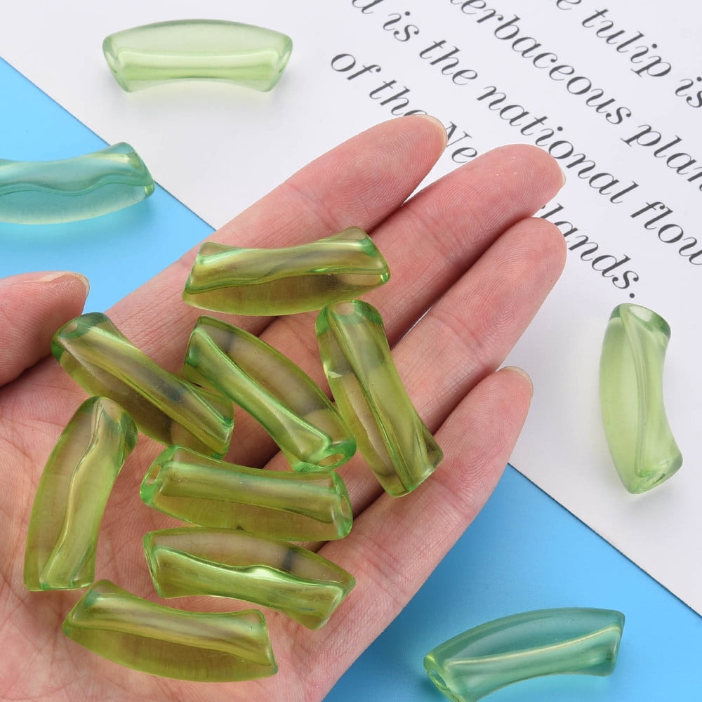Transparent Acrylic Beads Curved Tube Yellow Green 36x13.5x11.5mm Hole: 4mm about 148pcs/500g