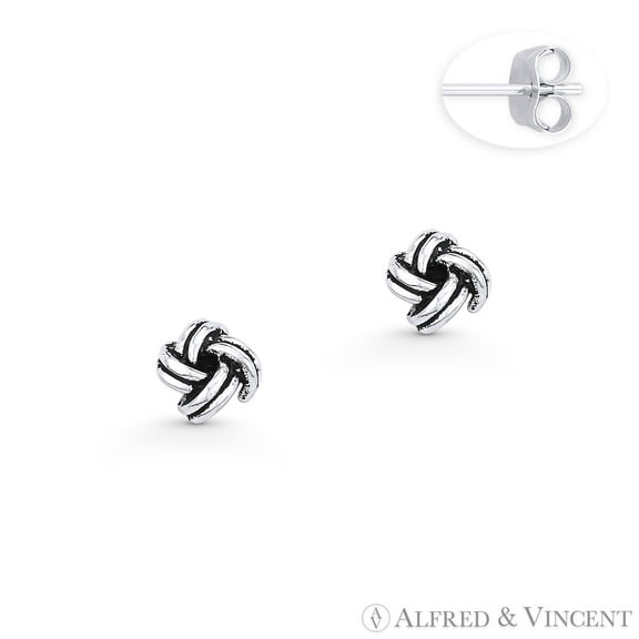 Love Knot Charm Stud Earrings in Oxidized .925 Sterling Silver
