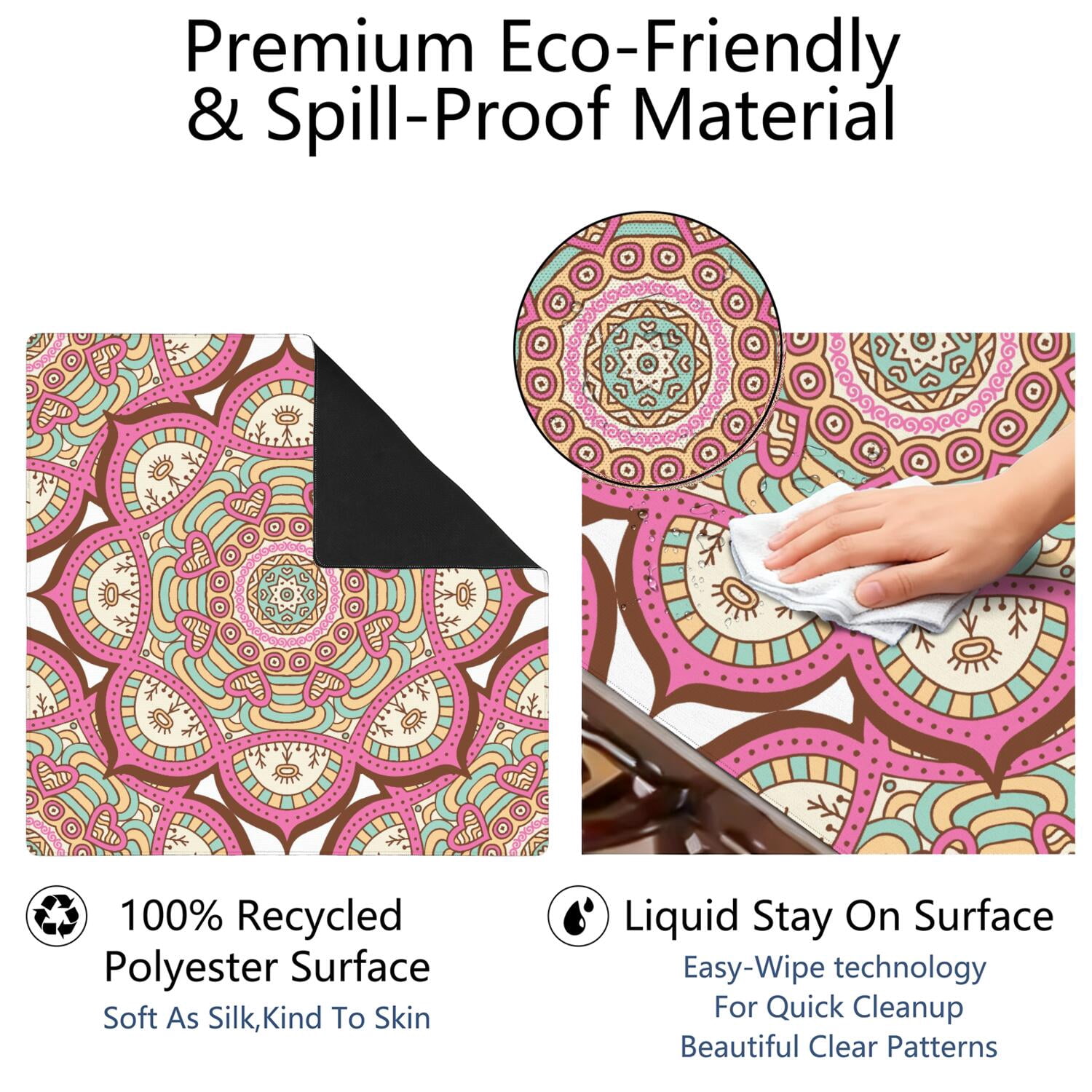 Mandala Mahjong Mat for Table, 31.5*31.5in Anti Slip American Mahjong Table Cloth, Noise Reduction, Neoprene Mah jongg Mat with Carrying Bag & 3 Dices, Mahjong Accessories Gift, Board Tile Games Mats