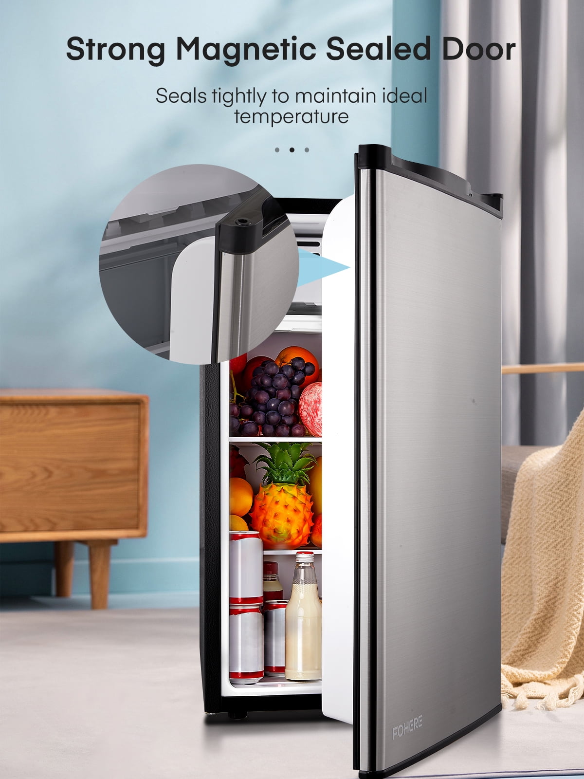 Fridge with Freezer for Bedroom, 3.2 Cu. ft Refrigerator for Office,  Stainless Steel