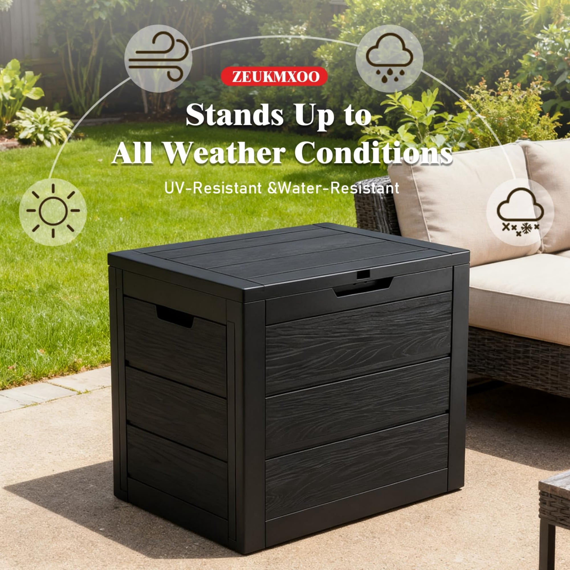 35 Gallon Outdoor Storage Box Waterproof, Resin Deck Box with Lockable Lid, Patio Storage Bench for Cushions, Package Delivery, Garden Tools, UV Resistant, Black