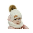 thumbnail image 2 of GRNSHTS Toddler Kids Boys Girls Winter Hats Warm Knitted Crochet Beanie Plain Pom Caps (White), 2 of 5