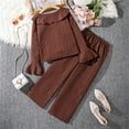 thumbnail image 3 of WOYY Big Girls Outfits Casual Solid Ruffle Long Sleeve Blouse Pants Set, Sizes 7-8, 3 of 8