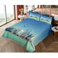 thumbnail image 4 of Ambesonne Modern Fitted & Top Sheet Set with Shams, Shanghai Scenery, Mint Green Blue Grey, 4 of 5