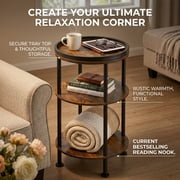 Side Table, Small Round End Table for Narrow and Small Space, 3-Tier Round Accent Couch Beside Table, Modern Side Table Corner Sofa Table Nightstand for Living Room Bedroom (Rustic Brown)
