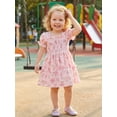 thumbnail image 6 of BemeyourBBs Kids Toddler Baby Girl Summer Smocked Dress Cute Little Girl Sundress Short Sleeve Square Neck Pleated Flower Print Casual Princess Party Dress Clothes, 6 of 9