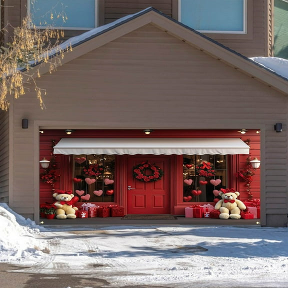 Mouliraty Valentine's Day Garage Door Valentine's Day Garage Backdrops Patio Party Decoration Door Hanging Flag, B