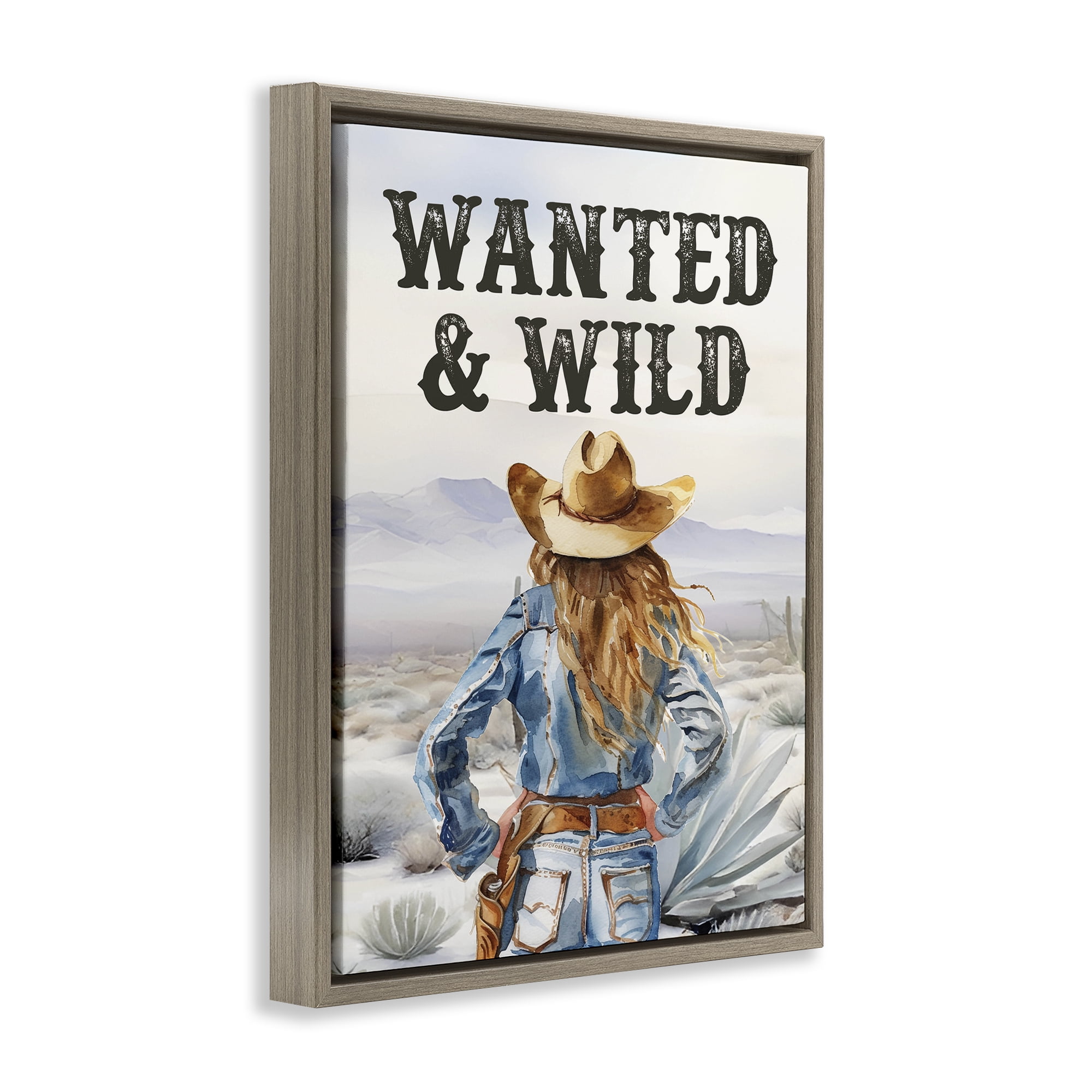 Stupell Industries Wanted & Wild Cowgirl People Painting Brown Floater Framed Canvas Art Print Wall Art, 25 x 31