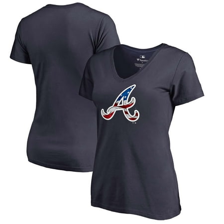 Atlanta Braves Fanatics Branded Women's 2019 Stars & Stripes Banner Wave V-Neck T-Shirt -