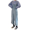 thumbnail image 1 of HBFAGFB Combinaisons pour Femmes Printemps Automne Jeans à Boutons Réglables Rétro Manches Longues Combinaison Bleue Taille P, 1 of 5