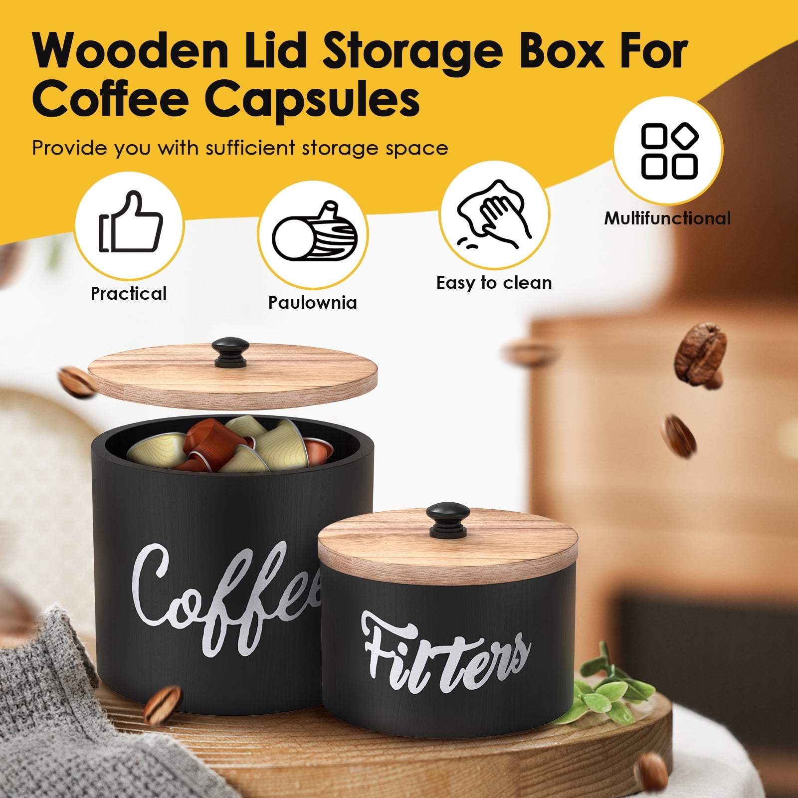 NUAHRHY 2pcs Wood Coffee Filter Holder Dispenser Storage Container Dispensers with Lid Enduring Filter Container for Counter Decor