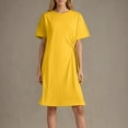 thumbnail image 2 of Arnsht Women's Summer Crew Neck Short Sleeve Midi Tshirt Dresses Solid Color Casual Tunic Dress with Pockets Yellow M, 2 of 9