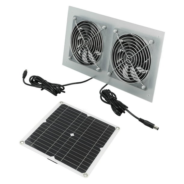 Ventilateur Solaire Extérieur étanche 15W - Double Ventilateur, Débit D'air 180 M³/h, Pour Chenil, Serre, Poulailler