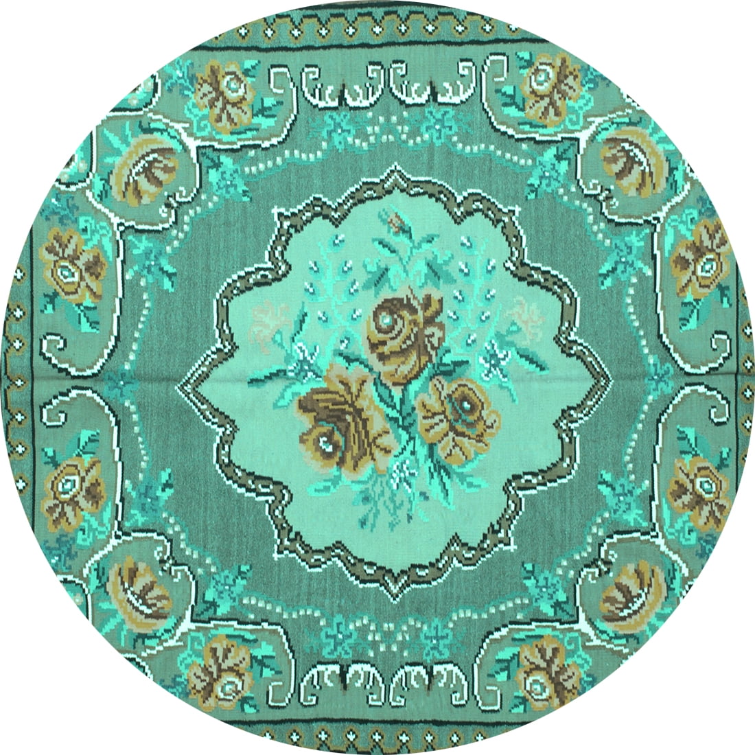 Ahgly Company Indoor Round Medallion Turquoise Blue French Area Rugs, 5 ...