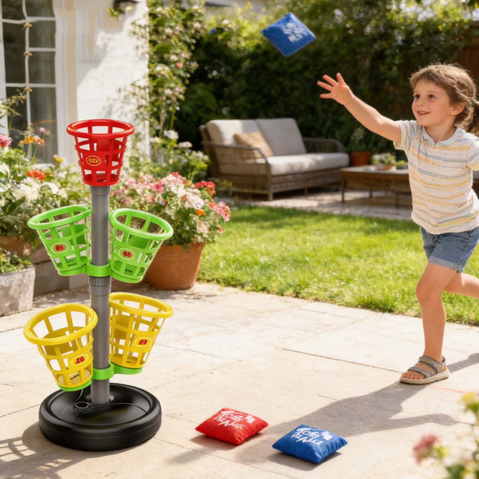 Multi-Basket Tower Target Bag Toss Game Set, Interactive Indoor and Outdoor Throwing, Fun and Competitive Yard Game for Adults and Family, Portable and Easy Setup，As Shown