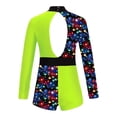 thumbnail image 2 of Haitryli Kids Girls Printed Color Block Long Sleeve Gymnastics Leotard Biketard Workout Dance Jumpsuit Fluorescent_Green 14, 2 of 5