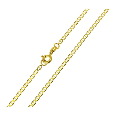 14K Real Yellow Gold Flat Mariner Light Chain Necklace 2.0mm Width for Baby, Children & Women