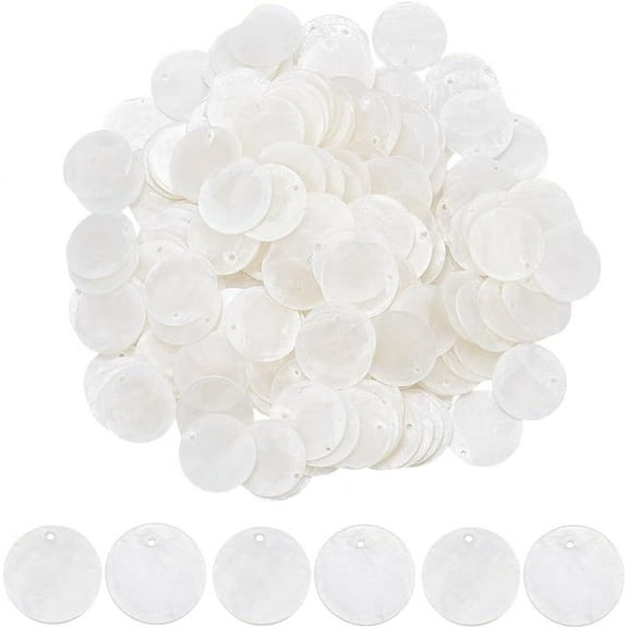 1set 200pcs Natural Capiz Shell Flat Round Charms WhiteSmoke 15x0.5~1.5mm Hole: 1.4mm