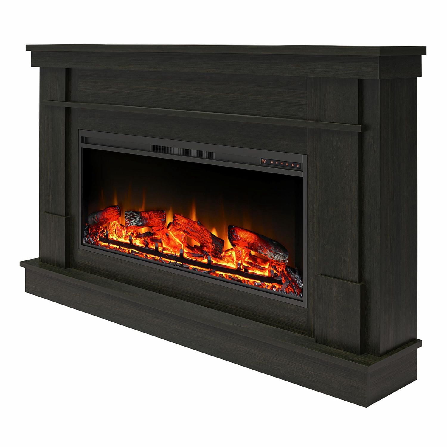 Large manteau de cheminée avec foyer électrique linéaire Elmcroft d’Ameriwood Home, gris rustique