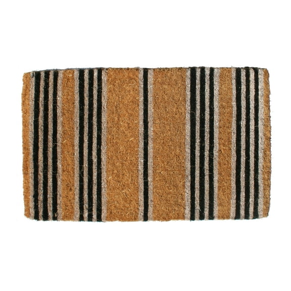 Imports Decor Printed Coir Doormat, Black Stripes, 18-Inch by 30-Inch