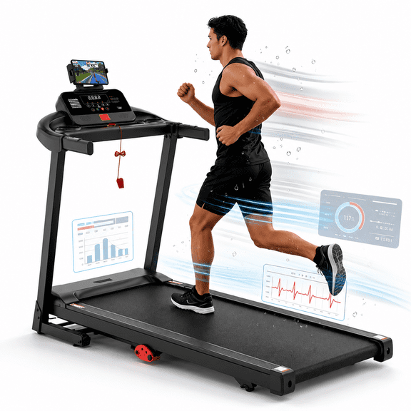 Home Folding Treadmill with Quiet 3.6HP Motor, Compact Design, Treadmills 300 lb Capacity, App Control, Incline Training, Shock Absorption Running Machine for Home Office