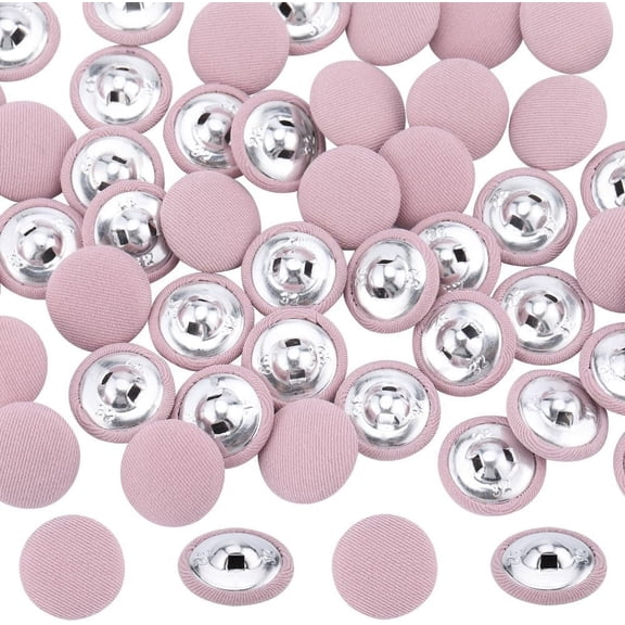 50Pcs 1-Hole Cloth Buttons with Aluminium Findings Flat Round Button Pink 19x9mm Hole: 2x2.5mm