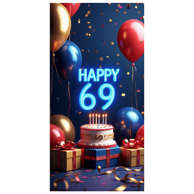 Happy 69th Birthday Banner Backdrop Cake Design Party Decoration Supplies Photography Props Balloon Background Event Celebration