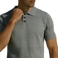 thumbnail image 4 of Mens Knit Polo Shirt Short Sleeve Hollow Out Breathable Knit Shirt Texture Knitted Sweater Size S-2XL Gray, 4 of 4
