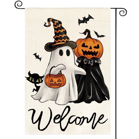 Sm:)e Ghost Jack O Halloween Garden Flag 12 x 18 Inch, Double-Sided Printing, Outdoor Welcome Decor for Yards