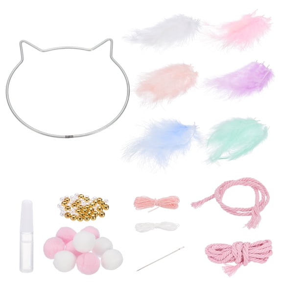 Uxcell DIY Dream Catcher, Cat Making Dream Catcher Supplies Handmade Dream Catcher Kit Feather Pompom Beads for Wall Hanging Ornament Decor Craft, Pink