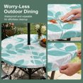 thumbnail image 5 of Round Outdoor Tablecloth with Umbrella Hole and Zipper, Teal Green Leaves Tablecloth with Elastic Waterproof, Summer Farmhouse Botanical Boho Branch Patio Table Covers for 45" - 54" Pool Tables, 5 of 9