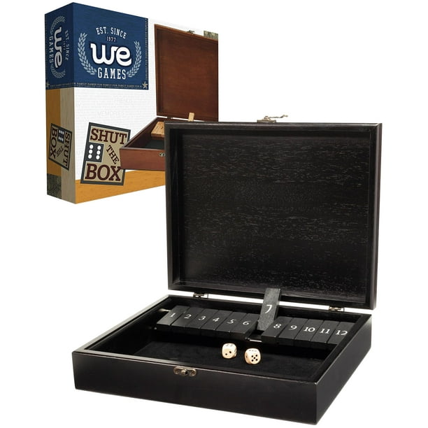 Juego de mesa WE Games Shut The Box con 12 números, caja de madera negra