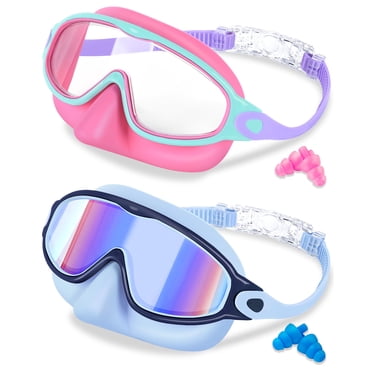 2 Pack Kids Swim Goggles with Nose Cover for 3-12 Anti-UV Anti-Fog Pool Water Swimming Goggles Boys Girls Youth Toddler