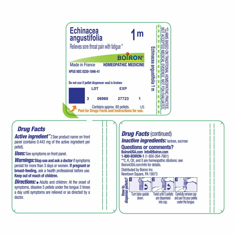 Boiron Echinacea 4X Homeopathic Pellets – For Sore Throat Pain With Fatigue, 80 Pellets, HSA/FSA Eligible