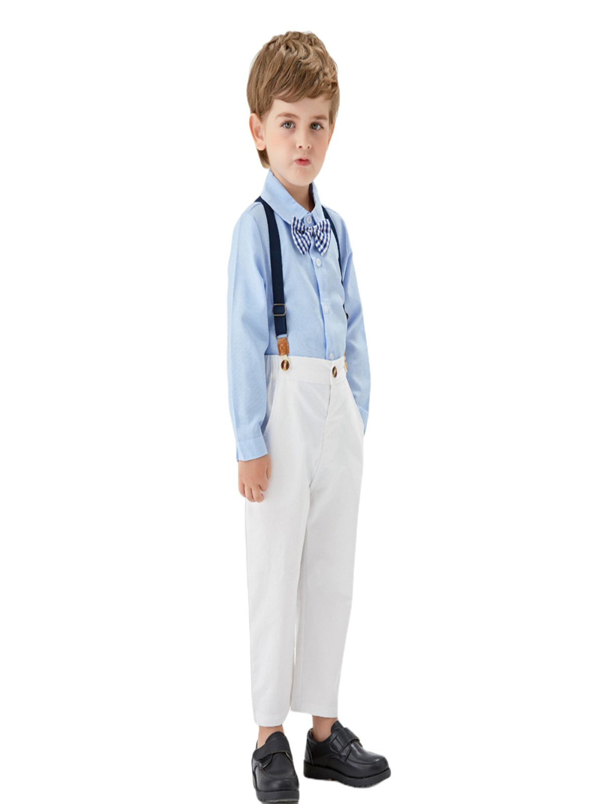 Baby Boys 2 Piece Cotton Pant Sets-Long Sleeve Tops with Bowtie+Long Pant 
