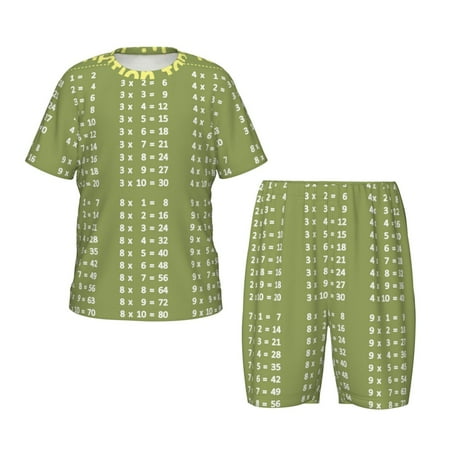 Luyuia Multiplication Table1 Print Girls  2-Piece Tie-Dye Pajama Set  Cute Summer Loungewear with Shirt and Tank Shorts Nightwear-3X-Large