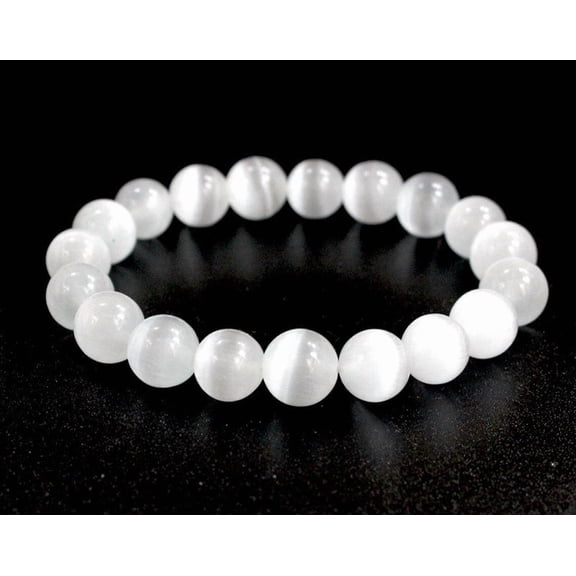 Natural Selenite Stone Bracelet 8mm Clear Crystal Stretch Bracelet Handmade