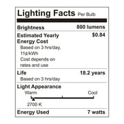 Great Value A19 LED Light Bulbs, 7W (60W Equivalent), Soft White, E26 Medium Base, Dimmable, 4 Pack