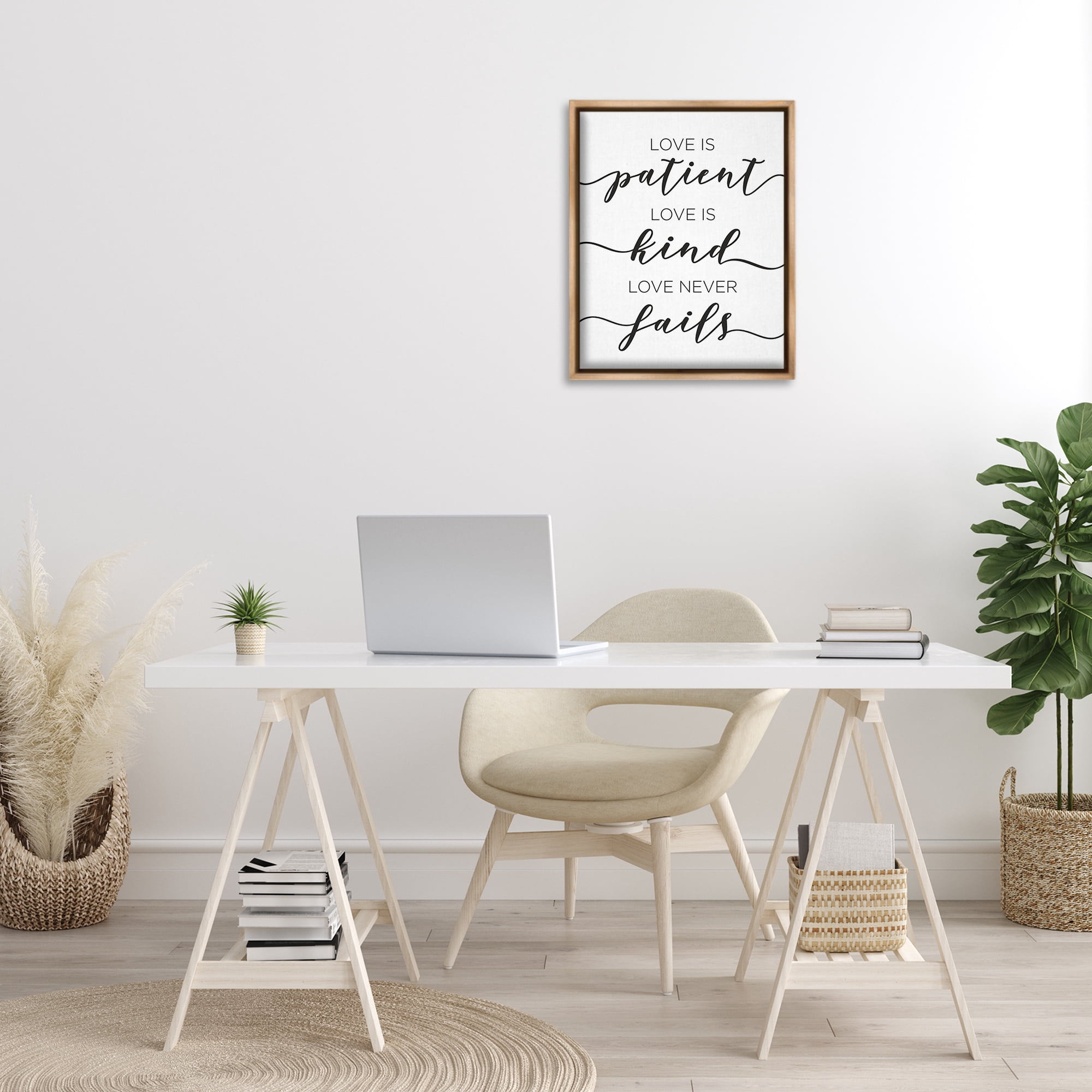Stupell Industries Love Never Fails Phrase Typography Painting Brown Floater Framed Art Print Wall Art, 17 x 21