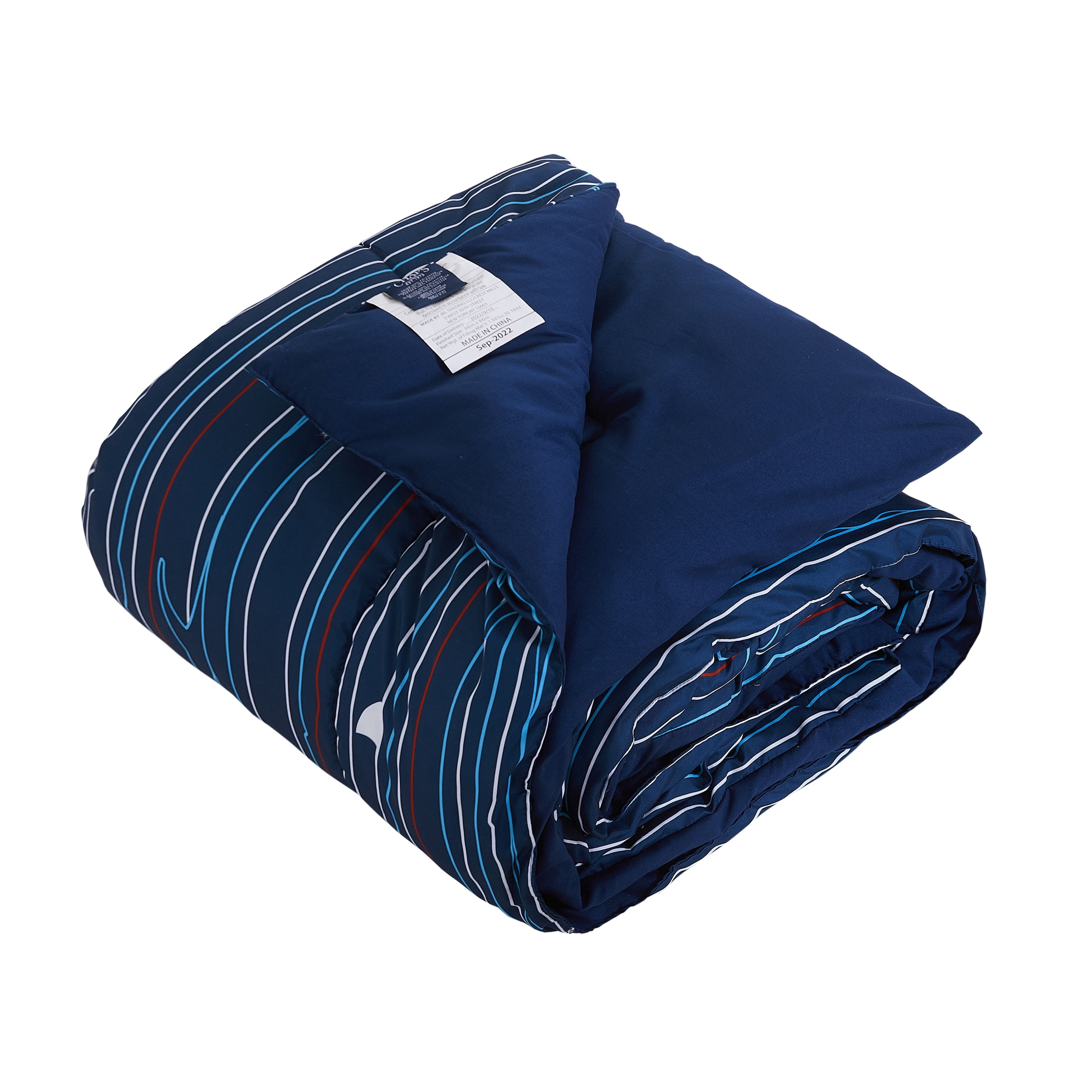 Chaps Boys Comforter Set 2-Piece Reversible Microfiber Kids Comforter Sham Striped Bedding - Shark Stripe Blue - Size Twin