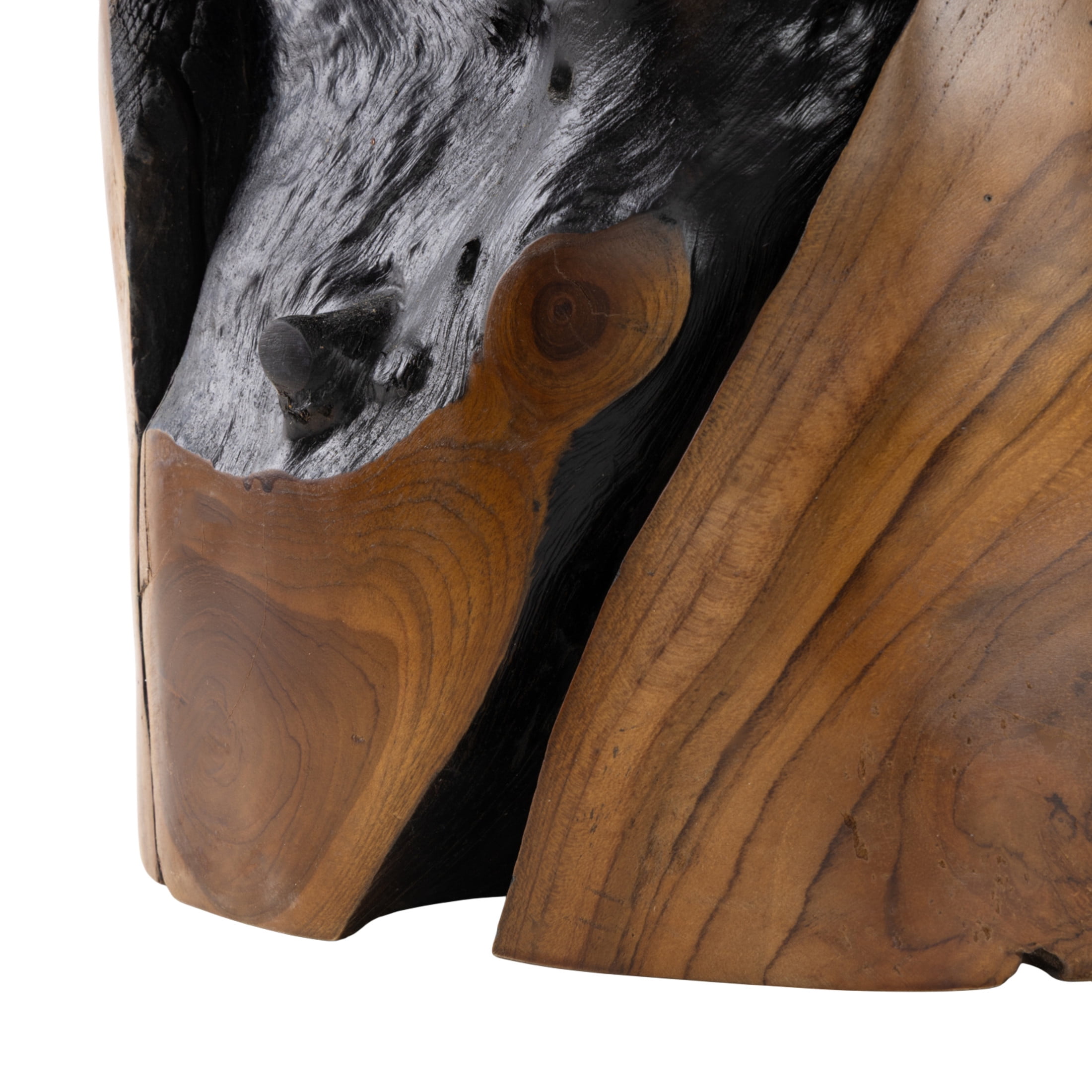 DecMode Teak Wood Handmade Live Edge Stump Stool with Charred Detailing, Brown