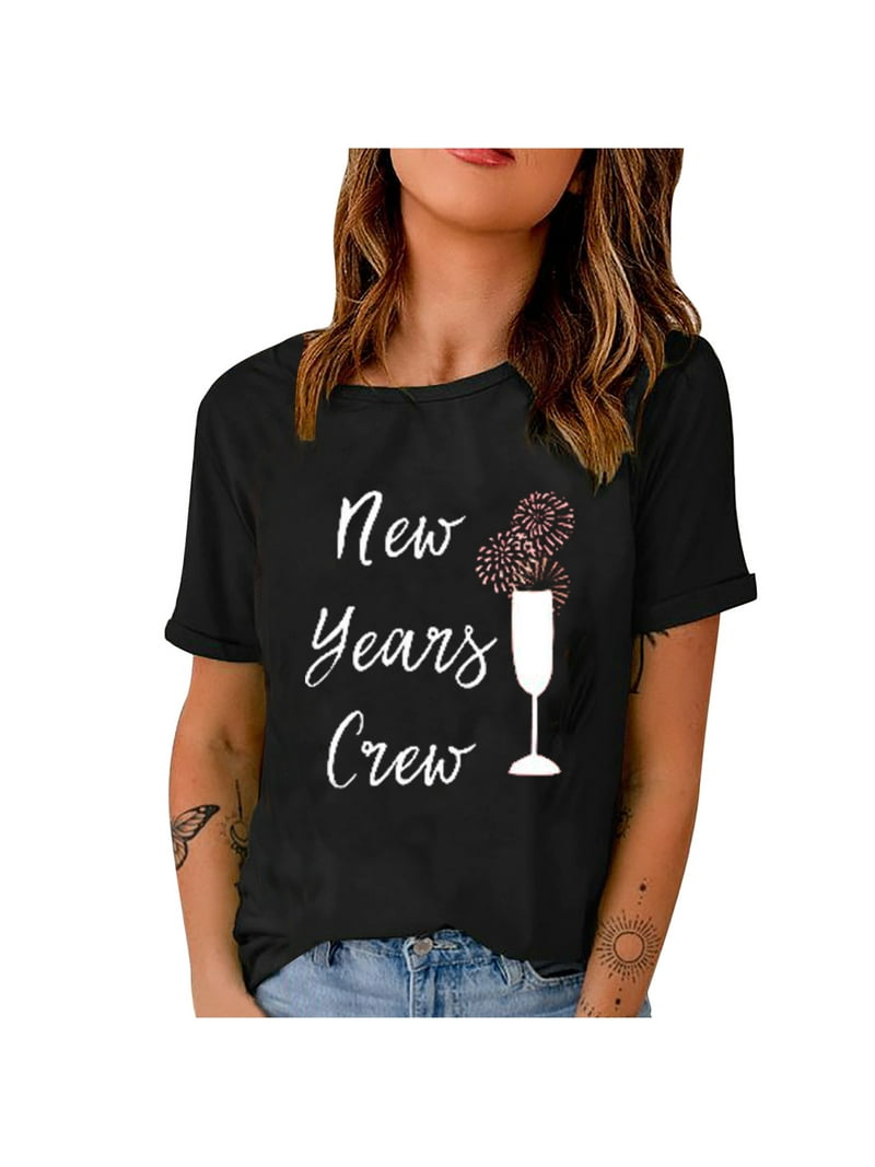 Aktiv Quilt mærke New Year Crew T Shirts New Years Eve Party Countdown fireworks T-Shirt  Leisure Short Sleeve New Year Printing Tops - Walmart.com