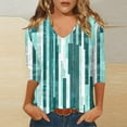 thumbnail image 2 of Womens Graphic Tees Shirts 3/4 Length V Neck Tops Fashion Printed Casual Pullover Tshirts Loose Fit (XL, Green), 2 of 5