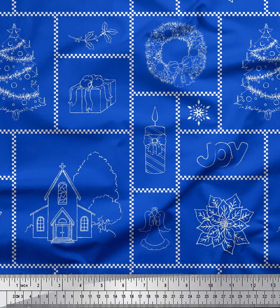 Soimoi Blue Cotton Jersey Fabric Christmas Theme Party Printed Fabric 1 Yard 58 Inch Wide